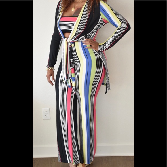 New Sexy Stripe 3 Piece Wide Leg Pant Set - Picture 2 of 3